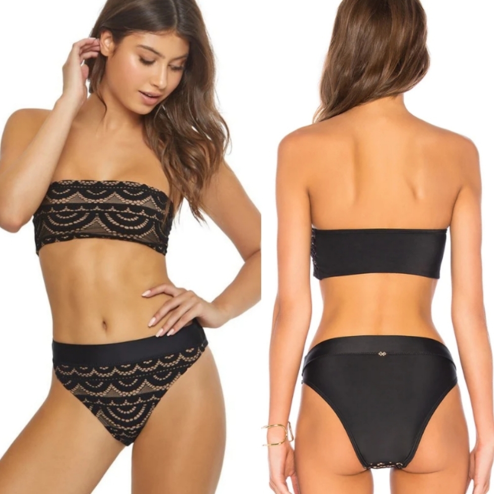 PQ Swim Midnight Gold Lace Bikini Set Bandeau Top and High Waist Bottoms